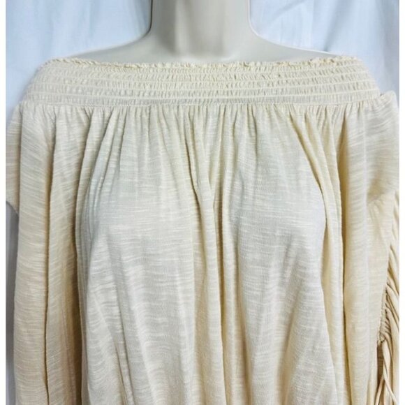 Free People Off-Shoulder Ruched Sleeve Bohemian Feminine Cream Open Back Top XS - Picture 2 of 8